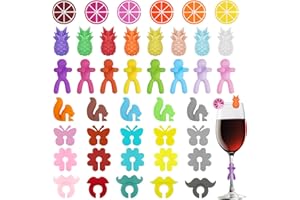 Furuising 42 Stück Glasmarkierer, Glas Markierung Trinkgläser, Glasmarker Silikon, Wein Marker, Weinglasmarkierer, Wiederverwendbar Trinkgläser für Weinglas, Tassen