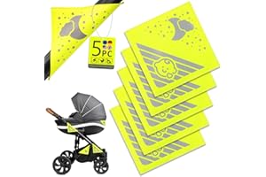 Kimsky 5 Stück Reflektoren für Kinderwagen mit Klettverschluss Universal Sicherheits Reflektoren, geeignet für alle Kinderwagen, Rucksäcke, Fahrräder, Rollstühle - Neon Gelb
