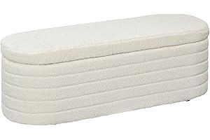 HOMCOM Panca Camera da Letto Imbottita, Panca Contenitore in Tessuto Teddy con Gambe in Legno di Eucalipto per Ingresso, Corridoio e Soggiorno, 116x41x40.5cm, Bianco Crema