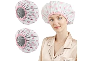 E ENASUE 2 Pack Deep Conditioning Hair Cap,Hair Cap for Oil Treatment,Duschhaube damen wasserdicht,Haarhaube Färben,Shower Cap and Heat Cap Two Uses (Rosa liebe)