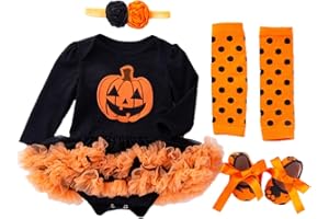 BabyPreg Ma première Tenue d'halloween pour bébé Fille Costume de Thanksgiving Ensemble Robe Citrouille pour Bébé