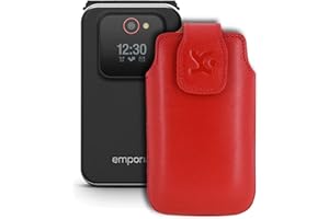 Suncase Original Tasche kompatibel mit emporia JOY LTE Hülle Leder Etui Handytasche Ledertasche Schutzhülle Case in rot