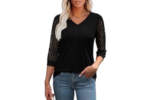 Aokosor Womens Tops Ladies Tops Lace Long Sleeve Crew Neck Pleated Shirt Long Sleeve Tops Women