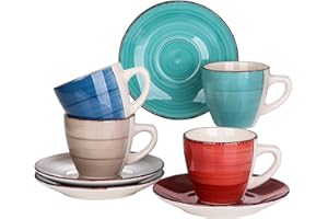 vancasso Kaffeeservice Porzellan, Bella 8 teilig Kaffeeset bunt, Marokko Serie, handbemalt für 4 Personen, Beinhaltet Kaffeetassen, Untertassen