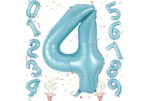 ISNDARE 4 Number Balloons, 40 Inch Large Light Blue Number 4 Balloon, Baby Blue Foil Self Inflating Helium for Boys Kids 40th 14th Age Birthday Party Decorations Anniversary Party Decoration Supplies