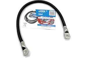 Exoda Hochleistungsbatteriekabel 50 mm² 50cm M10 Schwarz flexibles Kabel für Auto Boot Motorrad bis 8064 Watt hohe Qualität einfache Installation