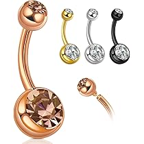 4 Stk. Bauchnabelpiercing 14G Edelstahl - Silber & Gold Mit CZ Steinen