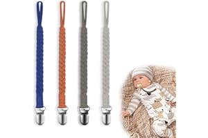 IOPYKKOA 4 Stücke Schnullerkette Baumwolle Schnullerband Mädchen und Jungs Schnullerketten Clips für Lätzchen Dreieckstuch Sauger blau