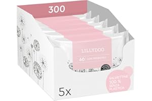 Salviettine con prebiotici LILLYDOO, 300 unità (5 x 60), 0% profumi e 100% tessuto senza plastica