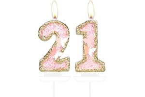 mciskin Butterfly Birthday Number Candles, Pink Gold 21 Candles Cupcake Topper for Cake, Girls 21st Birthday Decorations, Butterfly 10th Birthday Candle Cake Topper for Butterfly Theme Party