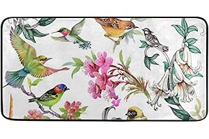 MNSRUU Küchenmatte Tropische Blumen Vögel Muster rutschfeste Rückseite Fußmatte Boden Küche Teppiche Bad Läufer Matten Teppich, 99 X 50.8CM