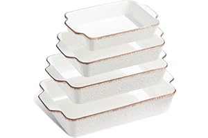 ONEMORE Casseruole da Forno, Set di 4 Teglie da Forno in Ceramica, Piatti Rettangolari con Manici, Ideali per Lasagne, Gratinati, Arrosti e Dolci