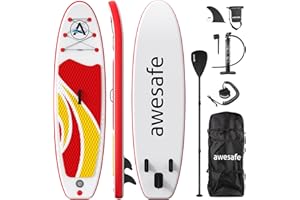 awesafe Inflatable Stand Up Paddle Board with Premium SUP/ISUP Accessories Including Backpack, Bottom Fin for Paddling, Paddle, Non-Slip Deck, Hand Pump, Leash