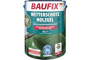 BAUFIX Gel de protection pour bois vert sapin, satinée brillante, 5 litres, Lasure pour bois, Lasure antigoutte, pour toutes les essences de bois, résistante aux intempéries