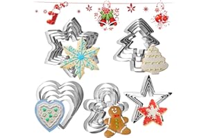 Formine Biscotti Natale Set di 25, FUKPO Stampi Biscotti in Acciaio Inox Forme Biscotti, Stampini per Biscotti, Fiocco di Neve, Omino Pan di Zenzero, Albero di Natale, Cuore, Stella