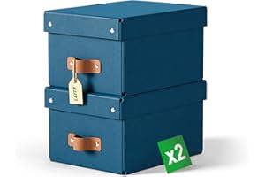 Leitz Puro, Set di 2 Scatole portaoggetti piccole con Coperchio, Resistenti, Impilabili, Compatibili con mobili a Cubo e Ripiani, per Casa e Ufficio, Capacità 7 litri, 20 x 28 x 15 cm, Blu Marino
