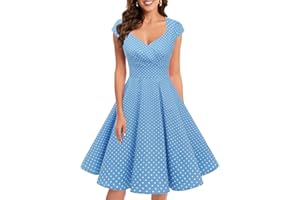 Bbonlinedress Robe Femme de Cocktail Vintage Rockabilly Robe plissée au Genou sans Manches col carré Rétro