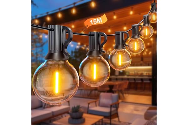 Utomhus Ljusslinga LED, 15M LED G40 Ljusslinga för Utomhusbruk, 25+1 G40 Plast Vattentät Glödlampor Ljusslinga Utomhus för Tr