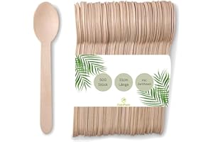 DeinPack Lot de 500 cuillères à café en bois de bouleau 11 cm | Biodégradables | Couverts durables | Couverts jetables | Couverts en bois