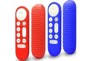 Pinowu Silikonowy pokrowiec (2 szt.) kompatybilny z Google TV Streamer 4K 2024 pilot głosowy, antypoślizgowy, odporny na wstrząsy futerał ochronny ze smyczą (czerwony i niebieski, oba nie świecą)