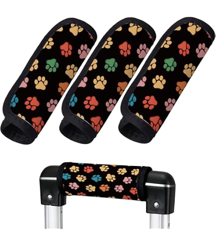 3 Coprimaniglie Per Valigia In Neoprene Con Stampa Zampa | Facile Identificazione Bagagli | 13,5x13,5 Cm | Morbidi E Resistenti Per Viaggi E Crociere