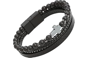 JUZICHEN Pulsera Hombre, Pulseras Cuero Hombre, Pulsera Árbol De La Vida, Pulseira Homem, Pulsera Hombre Acero Inoxidable, Regalos Para Hombre,Con Cierre Magnético