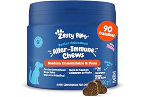 Zesty Paws Allergies et Immunité - Soutien système immunitaire et Peau - Complément pour Chien sous Forme de friandise - Huile de Saumon et Oméga 3-90 Unités (Saumon - Chiens âgés)