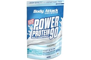‎BODY ATTACK Body Attack POWER PROTEIN 90 - Coconut Cream - 500g Beutel - Mehrkomponenten Protein Pulver, Made in Germany - Mit BCAA, Vitaminen & L-Carnitin - Protein Shake extra cremiger Geschmack