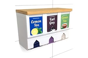 MARTEA Teeregal Wand Teebeutelspender hängend Tee Aufbewahrung schwarz/weiß/grau Küchen Organizer (weiß, Holzdeckel)