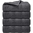 ZZZMRH Premium Quality 4 Grey Hand Towels 100% Combed Cotton 650 GSM Dry Hand Towels Set (50X90 CM) Super Soft 4 Grey Hand Towels for Gym, Spa & Pool