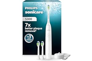 Philips Sonicare 5300 Elektryczna szczoteczka do zębów, szczoteczka soniczna z 2 poziomami intensywności, alertem nacisku, EasyStart, SmarTimer, kolor biały, model HX7108/04 [Nowa technologia]