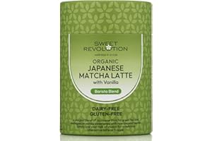 Sweet Revolution Organic Matcha Latte with Vanilla Barista Blend (1 x 100g) tub. Gluten Free, Dairy Free, Refined Sugar-Free.