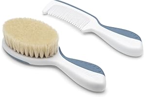 Nuvita 1137 Ensemble Peigne et Brosse en Poils Naturels de Laine - Ensemble de Soin des Cheveux - Powder Blue
