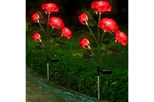 HELESIN Solar Lights Outdoor Garden, 2 x Waterpoof Solar Garden Ornaments, Solar Garden Flower Lights, Solar Rose Lights for Garden, Yard, Patio, Pathway, Weddings and Marriage proposals (Red)
