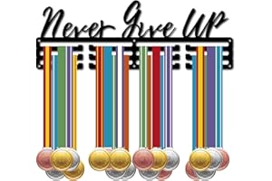 CREATCABIN Porta Medaglie Never Give Up Black Athlete Metal Medal Hanger Display Awards Rack Appendiabit Montaggio A Parete per 3 Gradino Medalist Runners Calcio Nuoto Ginnastica Oltre 60 medaglie