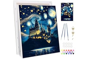 Bowetile Château Peinture par Numéros pour Adultes, Kit Paysage Halloween Peinture Numero Adulte Débutants Kit Toile avec Chevalet en Bois, DIY Peinture Acrylique pour Décoration 20x30cm