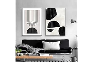 EXQUILEG Zestaw 2 plakatów w stylu boho, abstrakcyjny minimalistyczny styl, płótno, sztuka ścienna, czarno-białe, nowoczesna linia, dekoracja ścienna bez ramy (A, 21 x 30 cm)