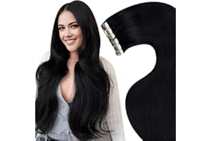 LaaVoo Extension Cheveux Naturel Adhesive Noir de Jais Extension Bande Cheveux Humain Adhesive Remy Cheveux Extension Tape Adhesif Naturel Lisse #1 20 Pièces 30g 30cm