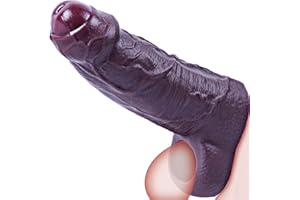 UMANIA Funda de pene grande negra con punta roja – Extensor de pene de silicona para hombres, longitud y grosor extra con venas realistas para un placer máximo