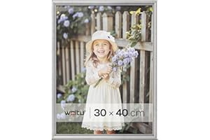 WOLTU Ramka na zdjęcia 30 x 40 cm Ramka z litego drewna z Pass Partout, powiesić poziomo lub pionowo, dekoracja ścienna lub stołowa, srebrna