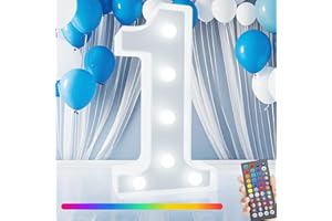 ROMULI Colorful LED Marquee Number Lights with Remote, 1st Birthday Decoration for Baby Girls Boys, 34 Colors Light Up Numbers Sign Color Changing for Birthday Gifts Baby Shower Wedding Party, Number 1