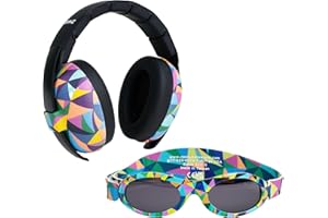 Banz Ear Defenders & Sunglasses Combo - Noise Cancelling Baby Headphones & Wrap Around Baby Sunglasses - for Infants & Toddlers, 0-36 Months, Adjustable Straps - 100% UV Protection, SNR 24dB