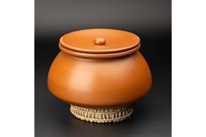 Swadeshi Blessings Exclusive Range Unglazed Mud/Earthen Handi/Mitti Ke Bartan/Clay Pot for Cooking & Serving with Lid, 3 Liters (with Mirror Shine) + Free ASH for Cleaning