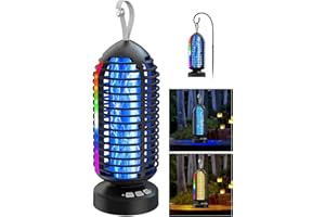 Dnenellr Lampada Antizanzare Elettrica con Luce Notturna e LED Colorati, Zanzariera Elettrica USB Ricaricabile, IPX5, per Giardino, Casa, Campeggio, con Spazzola Pulizia (Nero)