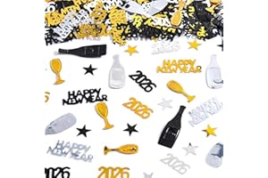LILIKAI Silvester Konfetti,Silvester Tischdeko,Happy New Year Deko 2026,Silber Gold Schwarz Neujahr Party Confetti Streudeko Luftballons Glitzerkonfetti,für Hochzeit Neujahrsdekoration Silvesterparty(30g) (A)