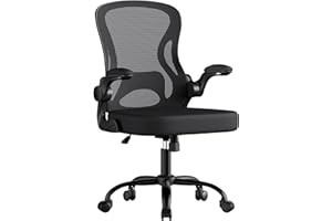 SONGMICS Ergonomic Office Chair, Mesh Swivel Desk Chair with Lumbar Support, Rocking Function, Flip-Up Armrests, for Home Office, Bedroom, Ink Black OBN042BH03