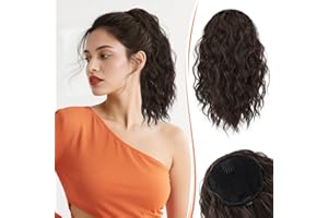 RUWISS Coleta Postiza pelo Natural con Cordón - Cola Postiza Ondulado Rizado Extensiones de Coleta Corto 35 cm Cola Postiza para Mujeres, Marrón