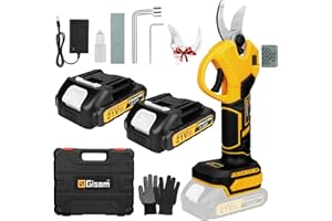 HIGHSAM Tijeras de Podar Electricas, Gisam Profesional 40MM Tijeras Eléctricas Podadora Electrica a Bateria con 2 x Baterías Recargables & LED Pantalla, Soporta El Ajuste de Apertura (2x2Ah Batería)