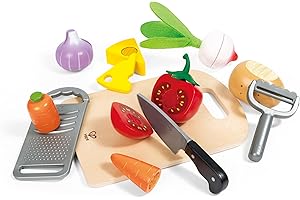 Hape Set d'Ustensiles de Cuisine – Jeu d'Imitation avec Planche, Couteau, Râpe et Légumes