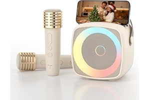 TANALAZ Karaoke per Bambini con 2 Microfono, Regalo Bambina 3-12 Anni Microfono Bluetooth Per Ragazzi e Ragazze, Portabile Macchina Karaoke con Design Supporto per Telefono sistema PA per feste a casa(Bianco)